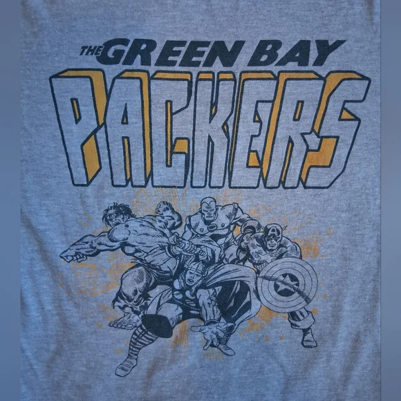 Junk Food Clothing Gray Green Bay Packers/ Marvel Graphic Tee. Size:M - Picture 2 of 7